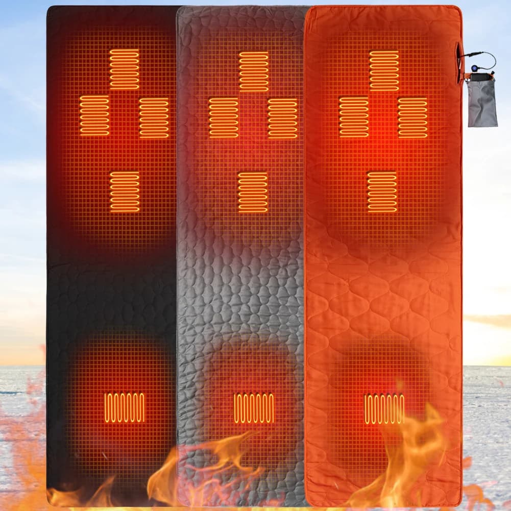 Tappetino Riscaldante USB Ricaricabile per Esterni con 5 Zone di Riscaldamento, Riscaldamento Rapido, 3 Livelli di Calore, Materassino Riscaldato per Sacco a Pelo