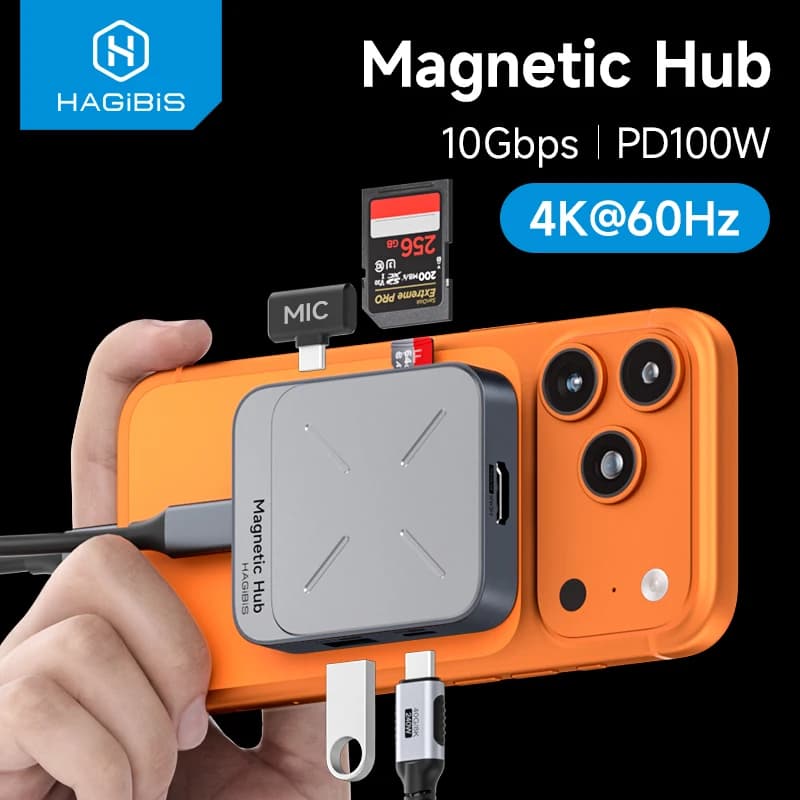 Hagibis Hub USB C Magnetic Type-C Multiport Adapter Docking Station 4K HDMI 100W PD for MacBook iPhone 17/16 Pro Thunderbolt 4