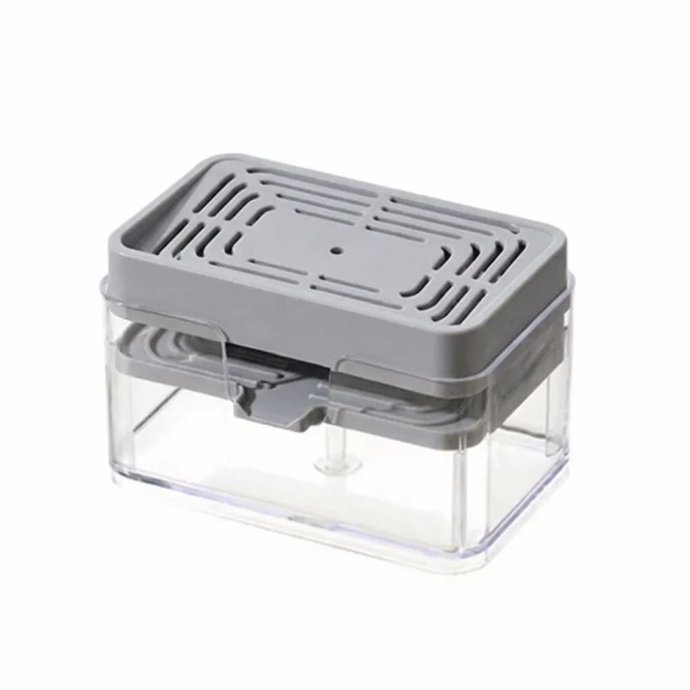 Dispenser di Sapone a Pressione per Lavello, Porta Spugna Multifunzionale, Contenitore per Detersivo da Cucina, Salvaspazio e Antigoccia