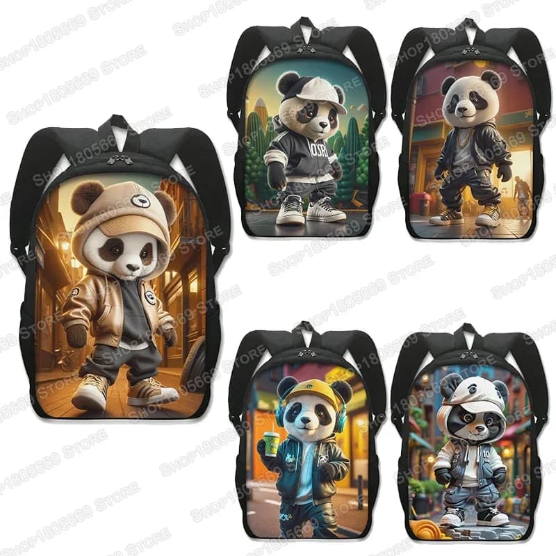 Zaino con stampa Hip Pop Panda Cool Panda Donna Uomo Zaini Borsa da scuola casual per adolescenti Zaino per laptop per ragazze Bookbags