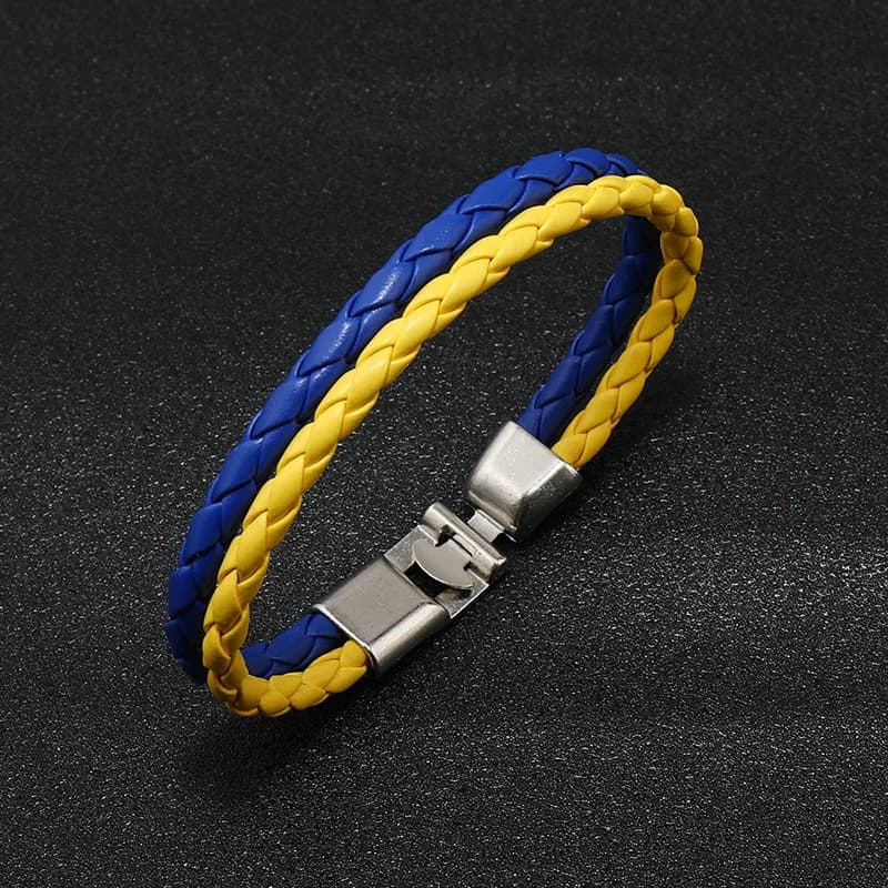 New fashion creative Blue and Yellow Match color Ukrainian flag color bracelet Simple woven leather bracelet for men and women