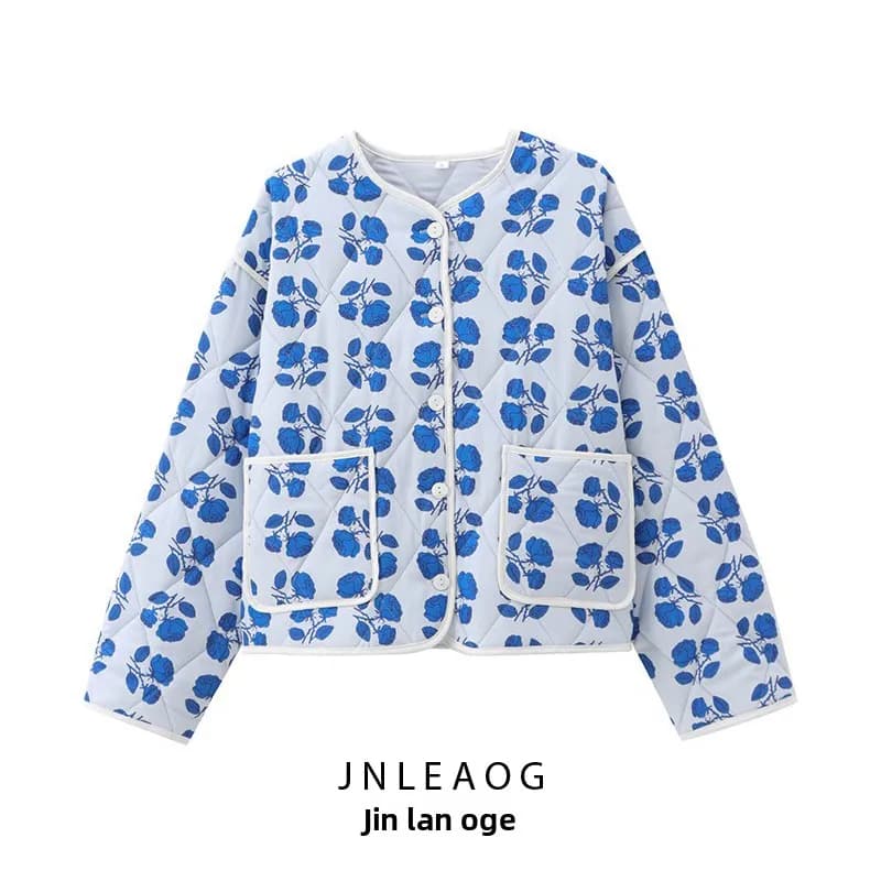 JNLEAOG Spring New Women's Fashion Design Cotton Jacket Straight Cut Polyester Long Sleeve round Neck Button up Girls Shirt