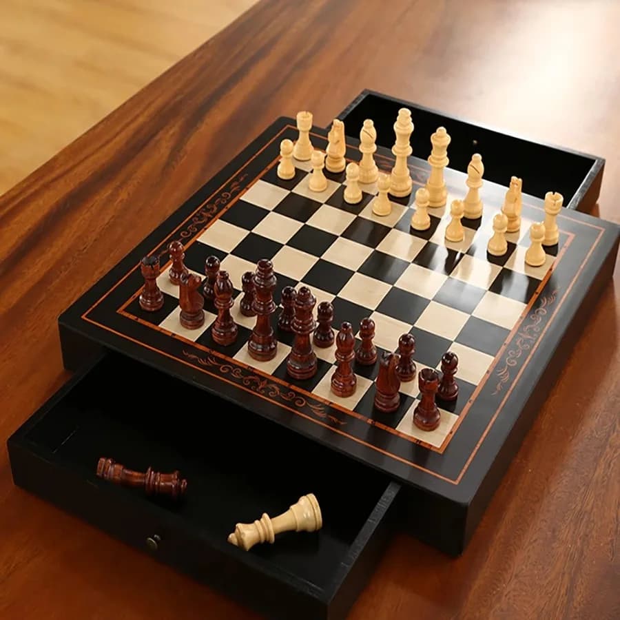 Scacchi in legno da 24 cm/9,45 pollici, legno massello di alta qualità, cassetto, gioco per famiglie di strategia, regali perfetti