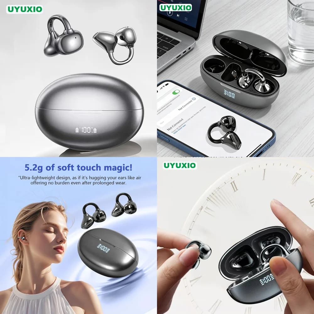 Auricolari Wireless UYUXIO con Clip, 48 Ore di Autonomia, BT 5.4, Cuffie OWS, Impermeabili IP7, Stereo HiFi con Chiamate Nitide