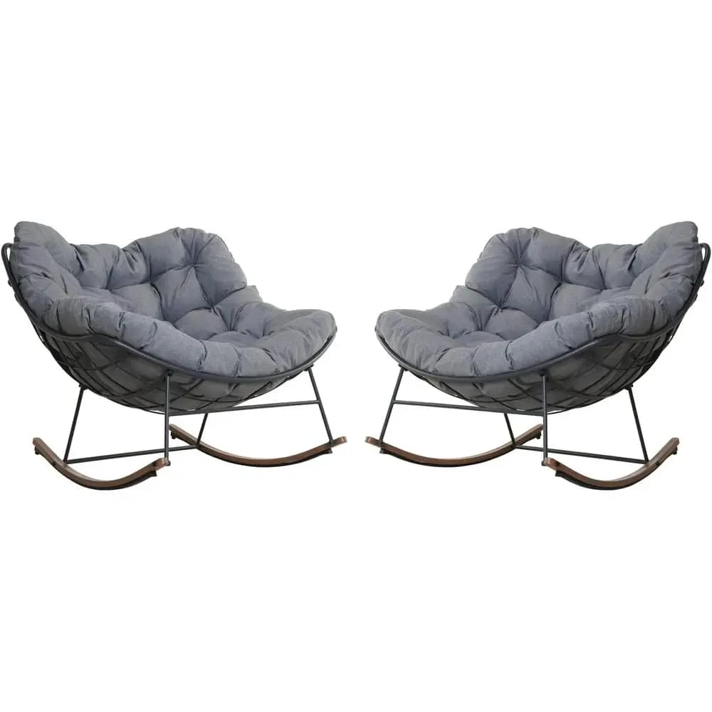 Set of 2 Chairs in Dondolo da Esterno with Patio, Garden, Courtyard - Grey