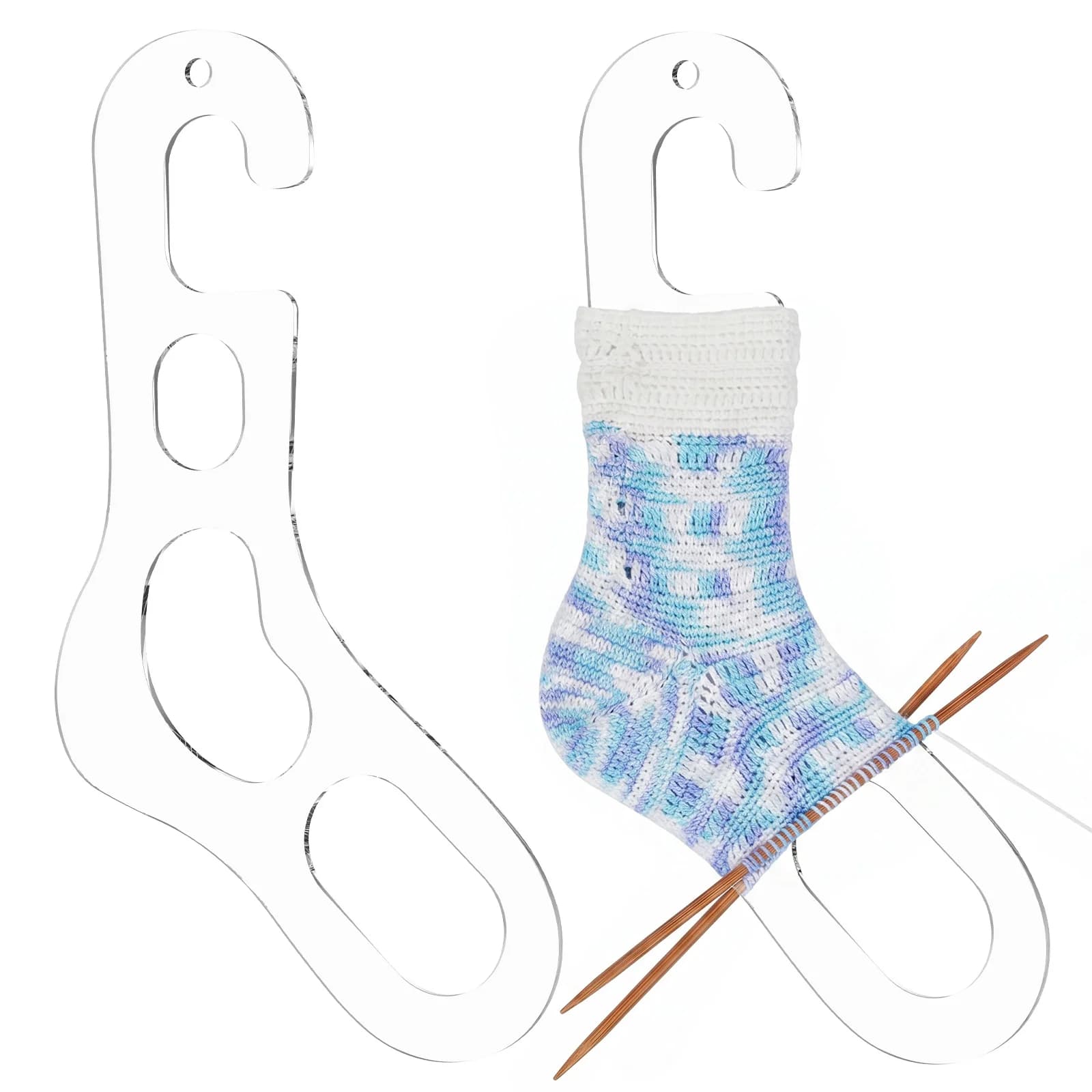 2Pcs Acrylic Sock Blockers DIY Knitting Tools Sock Holders for Hand Knitting Socks Shape Form Display Stocking Stretchers