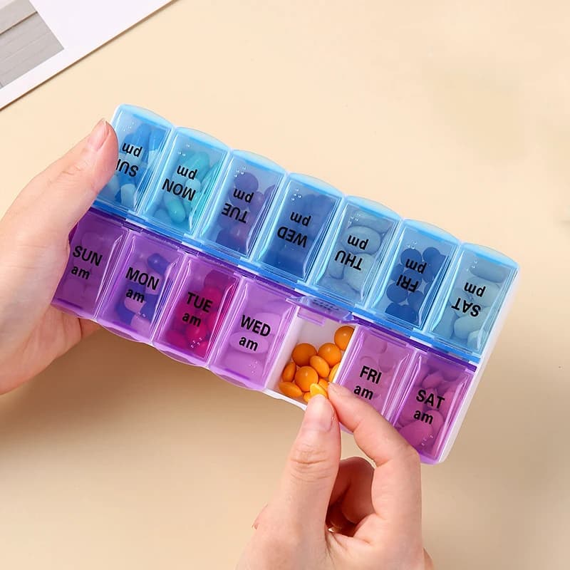 Settimanale 14 griglie 7 giorni portapillole custodie da viaggio portatili organizer contenitore per pillole compresse scatola per medicinali vitaminici