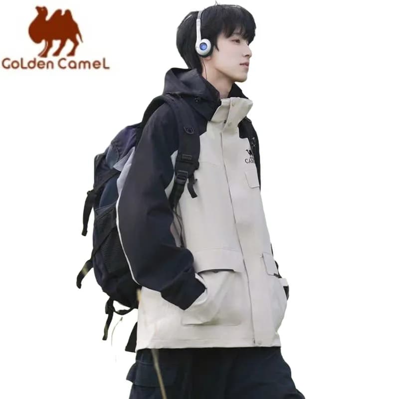 Giacche da trekking cammello dorato donna giacche a vento impermeabili tre in uno giacca calda in pile per uomo 2023 cappotti invernali vestiti
