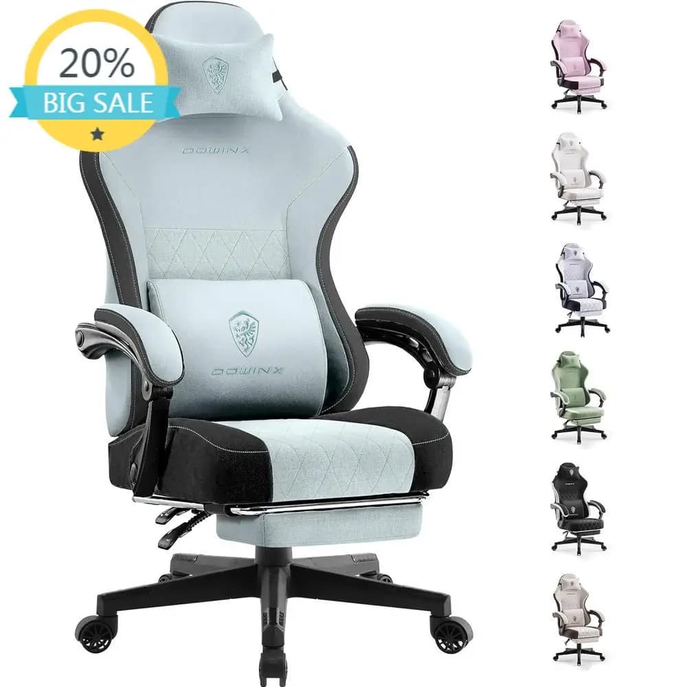 Sedia da gaming ergonomica con schienale alto, massaggio lombare, sedile girevole e poggiapiedi per adulti, blu acqua, supporta fino a 300 libbre