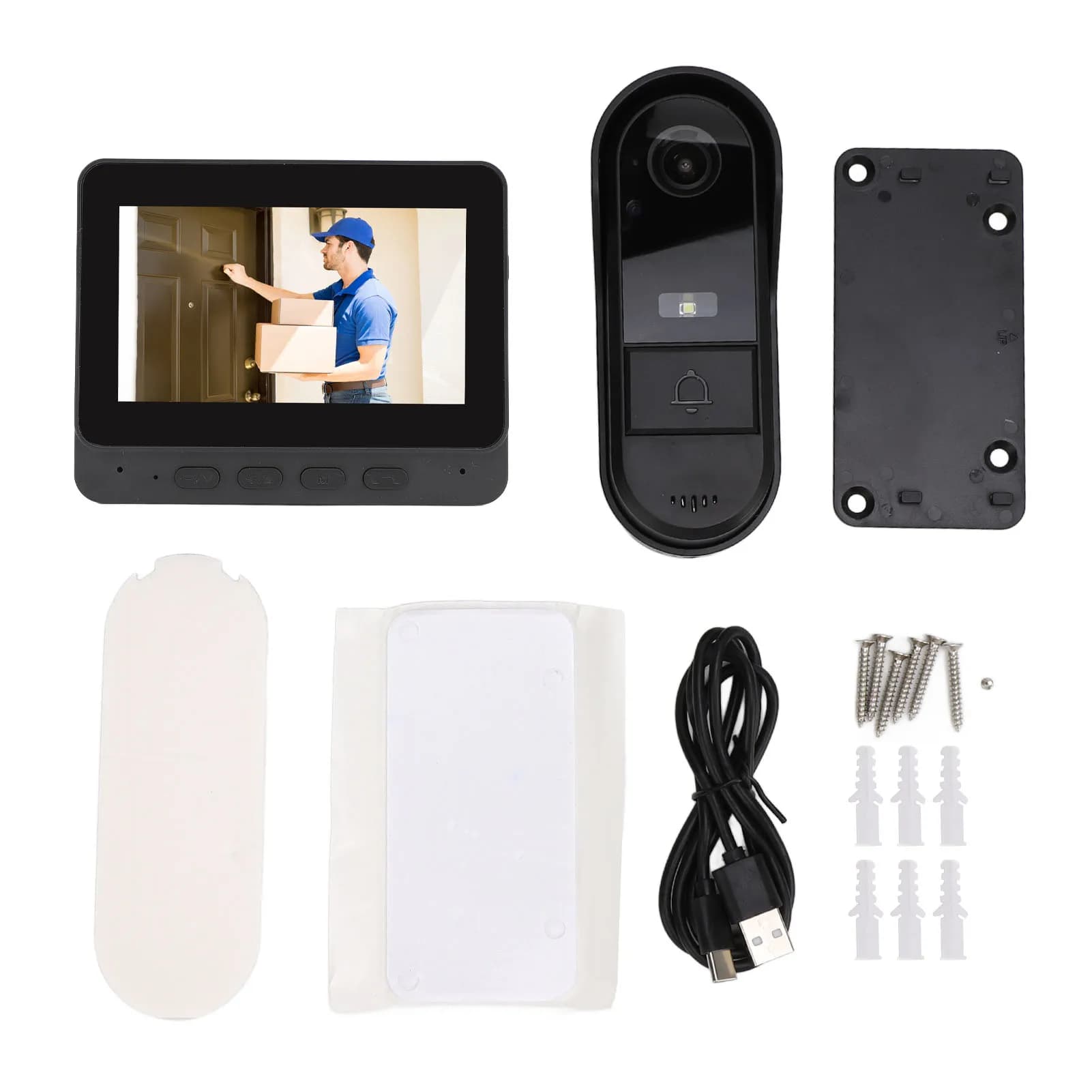 Sistema Videocitofonico con Microfono HiFi 170 ° Videocitofono con schermo grandangolare da 4,3 pollici 1080P 8MP notturno per la casa