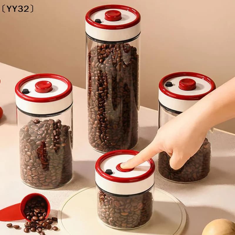 Coffee Beans Vacuum Sealed Tank Transparent Glass Food Storage Jars Moisture-proof Air Extraction Airtight Container〔YY32〕