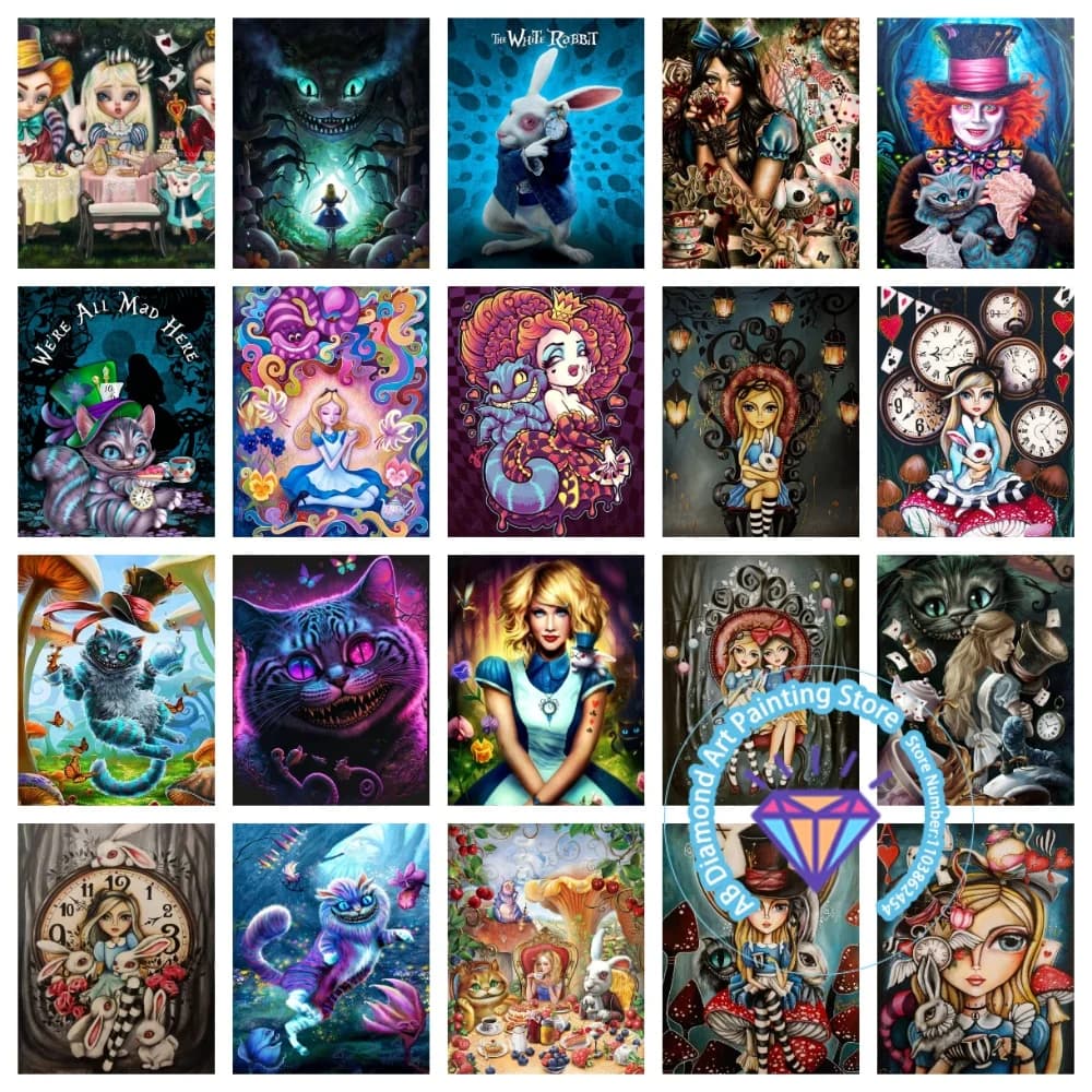 Alice in Wonderland Cartoon AB Diamond Drawing Kit Square Round Diamond 5D DIY Mosaic Handmade Art Exquisite Gift Home Decor