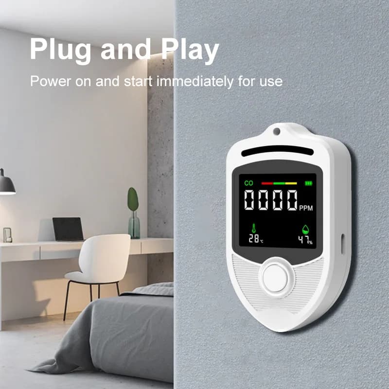 Portable Outdoor Camping Gas Detector 3 in 1 Carbon Monoxide CO Temperature Humidity Monitor for Home Travel