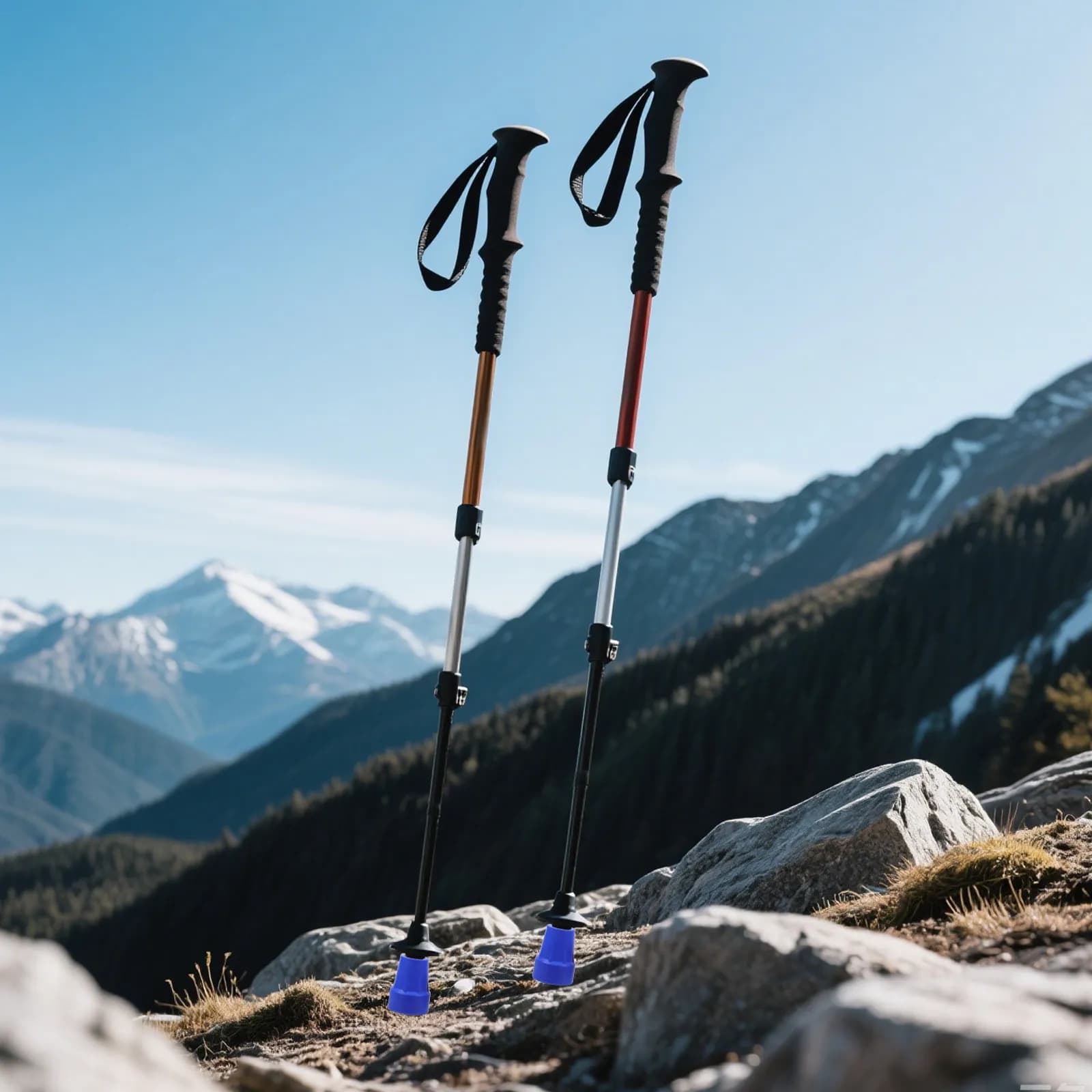 4 Pezzi Punte Universali Blu Antiscivolo in Gomma per Bastoni da Trekking, Base di Ricambio per Bastoni con Piastra Metallica Rinforzata