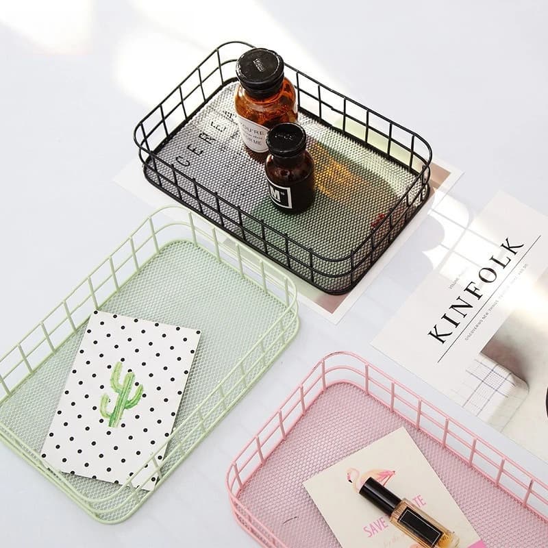 1pc Wire Basket Decorative Rectangular Sturdy Desktop Organizer for Kitchen Bathroom Laundry Room Cabinets Closets