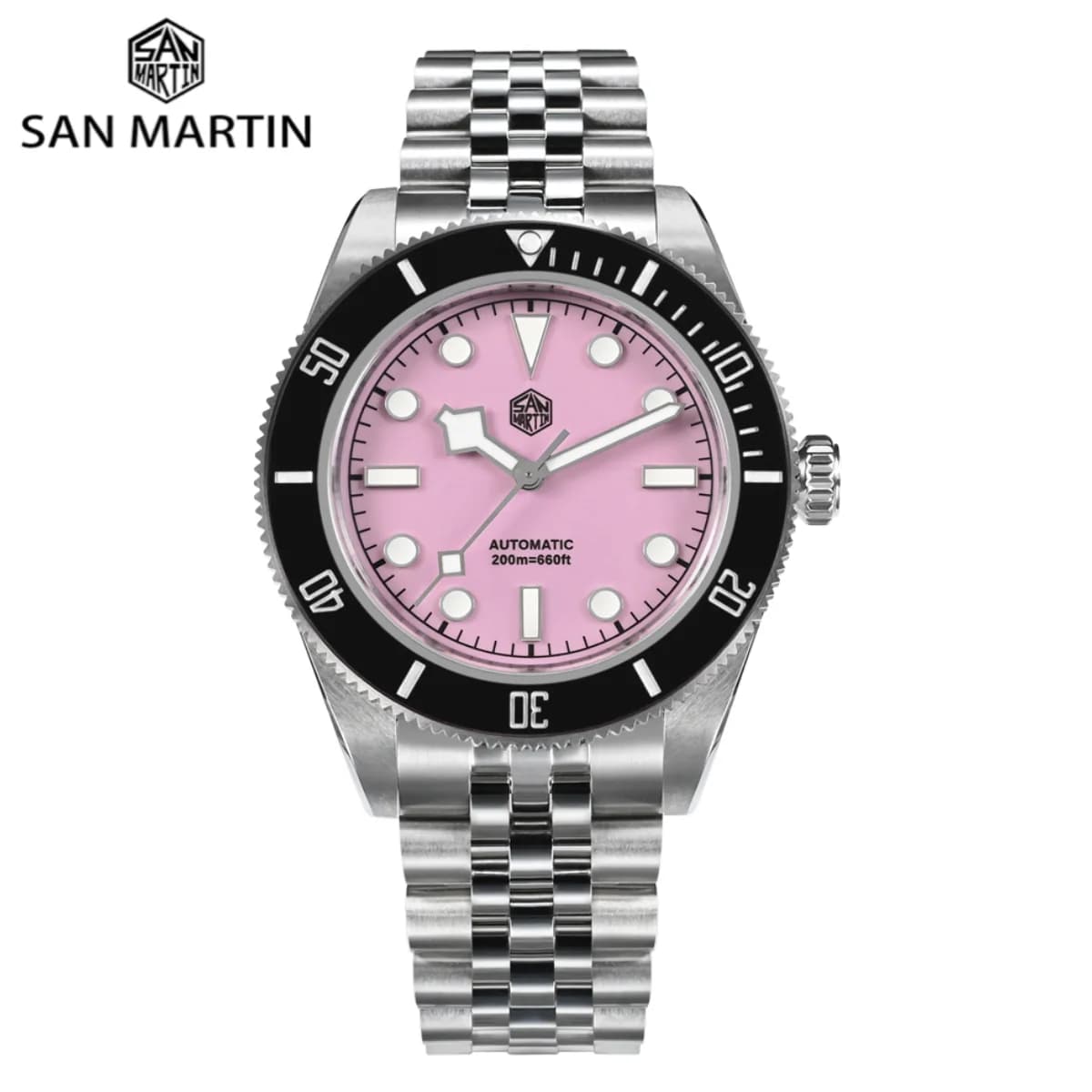 San Martin 40mm quadrante smaltato NH35 orologio automatico da uomo lunetta marrone lusso fiocco di neve BGW-X1 zaffiro immersione SN0128