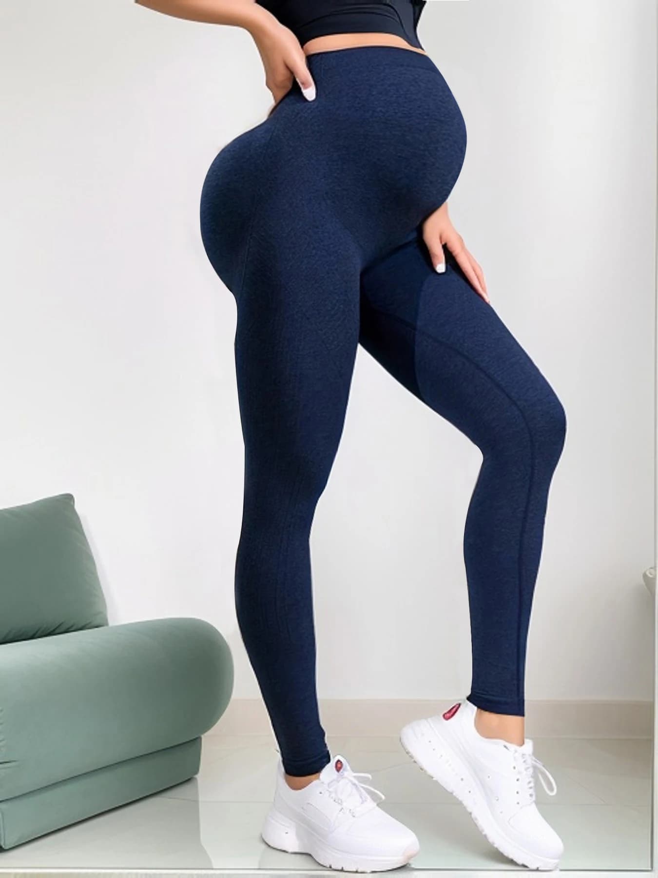 Seamless Ribbed Maternity Leggings Over The Belly High Waist Belly Support Stretch Pregnancy Yoga Pants Soft Breathable Fitness
