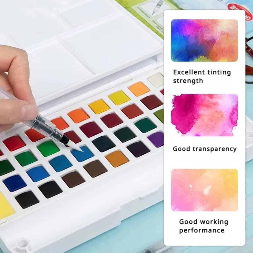 12/18/24/36 Colors Solid Watercolor Paint Set Portable Beginner Watercolor Pigment Kit Professional with Painting Brush