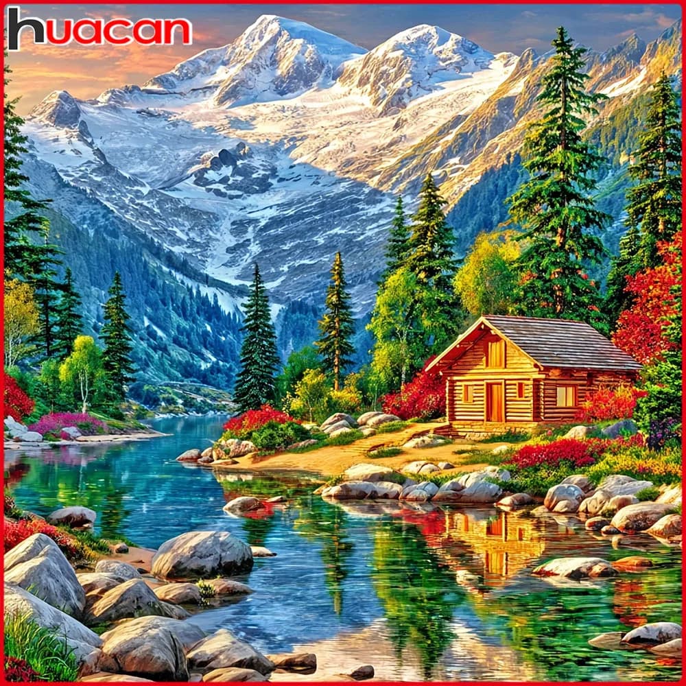Huacan Diamond Painting Paesaggistica Nuova Collezione Ricamo Fai da Te in Offerta Immagine di una Casa con Strass