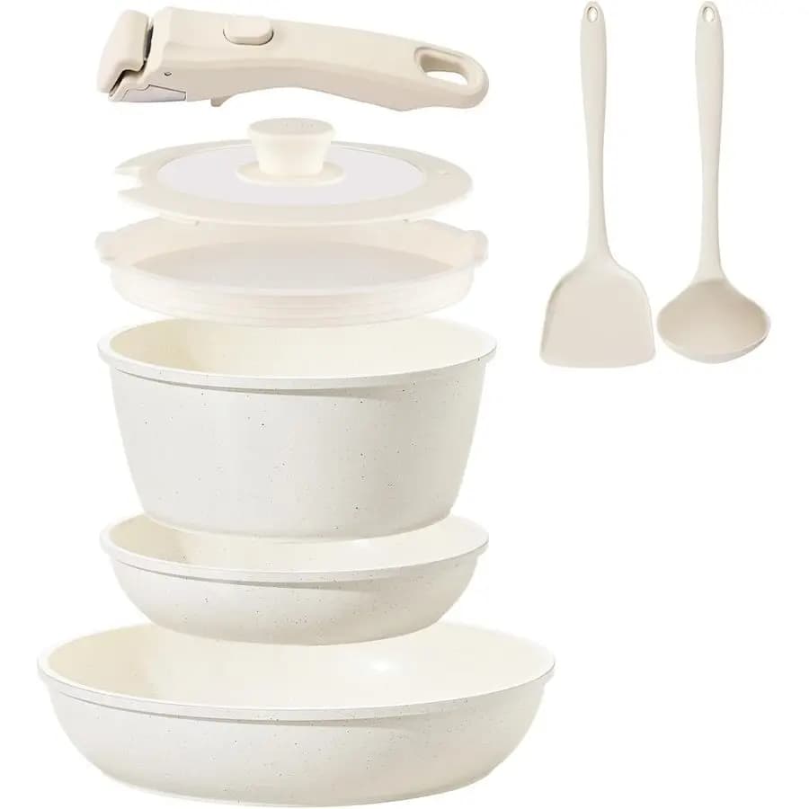Set di Pentole Antiaderenti 8 Pezzi con Manici Staccabili, Set da Cucina per Induzione con Padelle, Adatto per Forno e Lavastoviglie