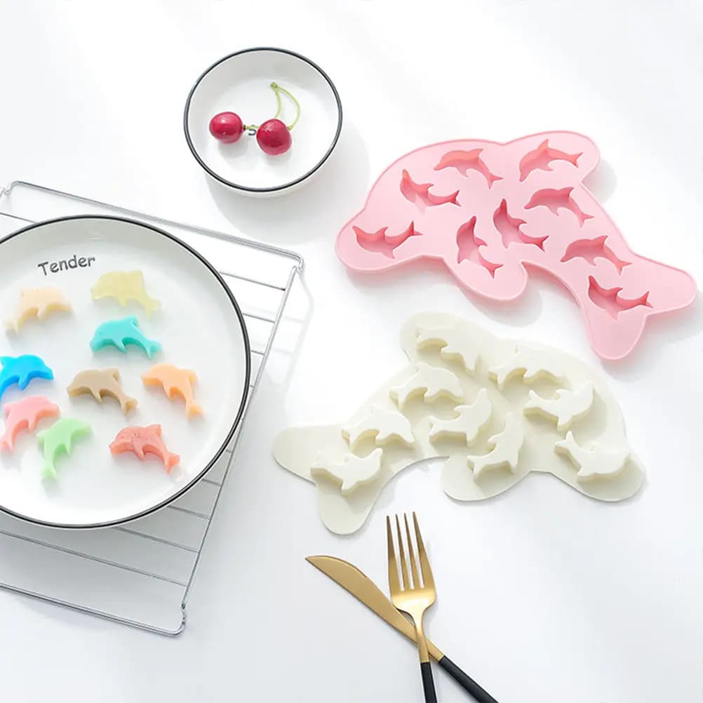 Stampo per cioccolato a forma di delfino, 2 pezzi, stampo in silicone per cubetti di ghiaccio, gadget da cucina, per la casa, per fare tubi di ghiaccio fai da te, flessibile, per uso alimentare, resistente al calore