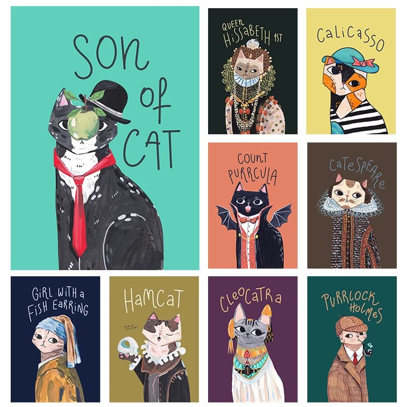 1pc Canvas Painting frameless Funny Celebrities Abstract Cat Posters Cartoon Cats Pop Culture Prints Canvas Painting Wall Art Pi