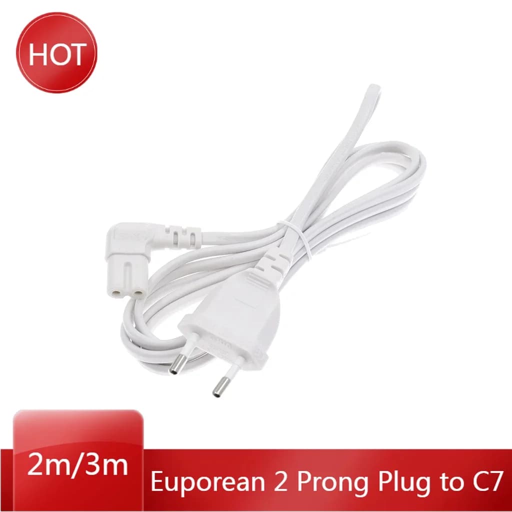 Spina UE Euporean a 2 poli a IEC320 C7 Figura 8 Cavo di prolunga di alimentazione adattatore angolare per TV LED Samsung Philips Sony