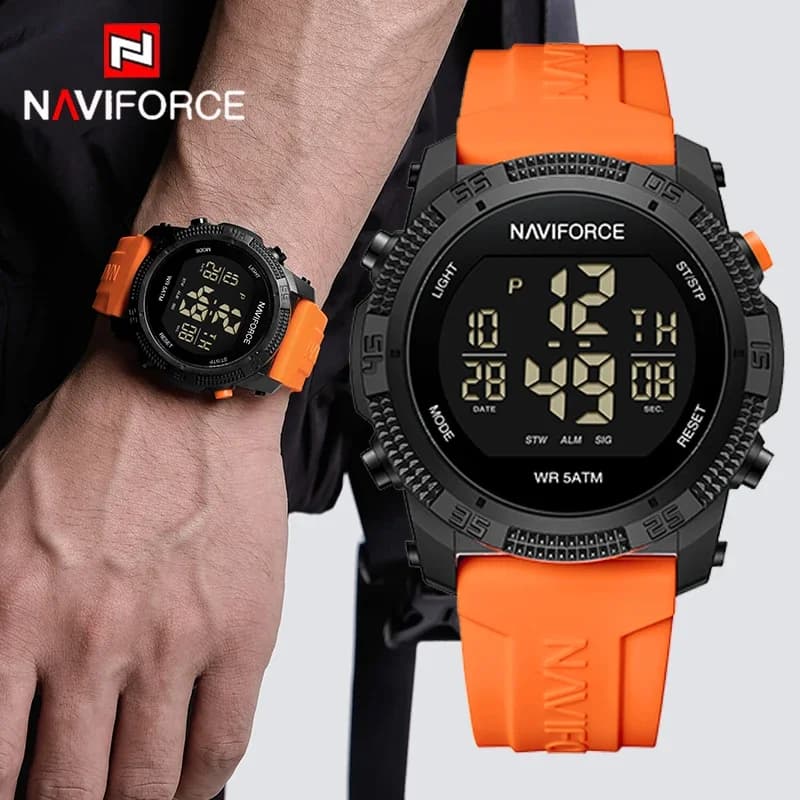 NAVIFORCE Orologio da uomo digitale LCD delle migliori marche Data e settimana Allarme Orologio impermeabile Cinturino in silicone Orologio elettronico casual alla moda