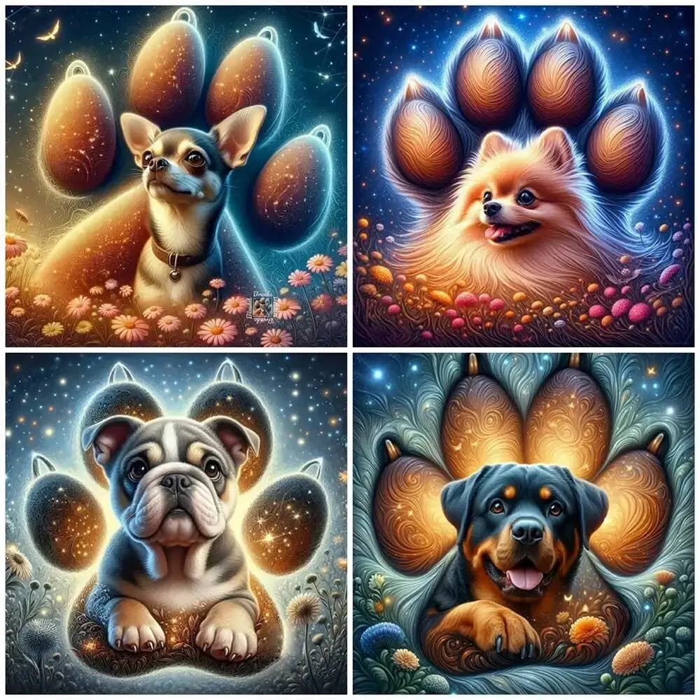 Pittura Diamantata Cartoon 5D con Zampa di Cane, Ricamo a Mosaico con Diamanti Quadrati e Rotondi, Regalo Fai-da-Te per Donne