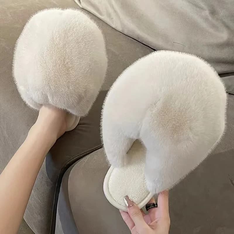 Warm Plush Cotton Slippers Women's Fall Winter Indoor Couple Home Use Anti-Slip Soft Fur Postpartum Shoes Spring Korean Style...