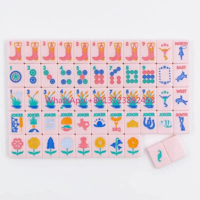 Luxury Modern Pink High-End Custom Christmas Themed Engraved Acrylic American Classic Mahjong Tiles 4 Players