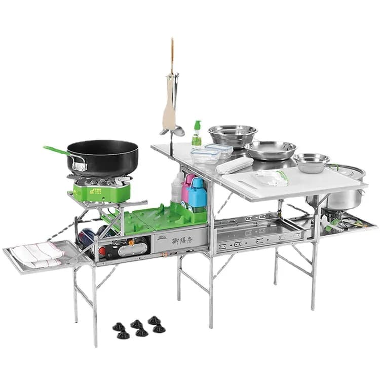 Set da cucina mobile da campeggio Fornello per camper Pentole pieghevoli portatili pieghevoli in acciaio inossidabile Fornello a gas Pentola Prodotti da campeggio