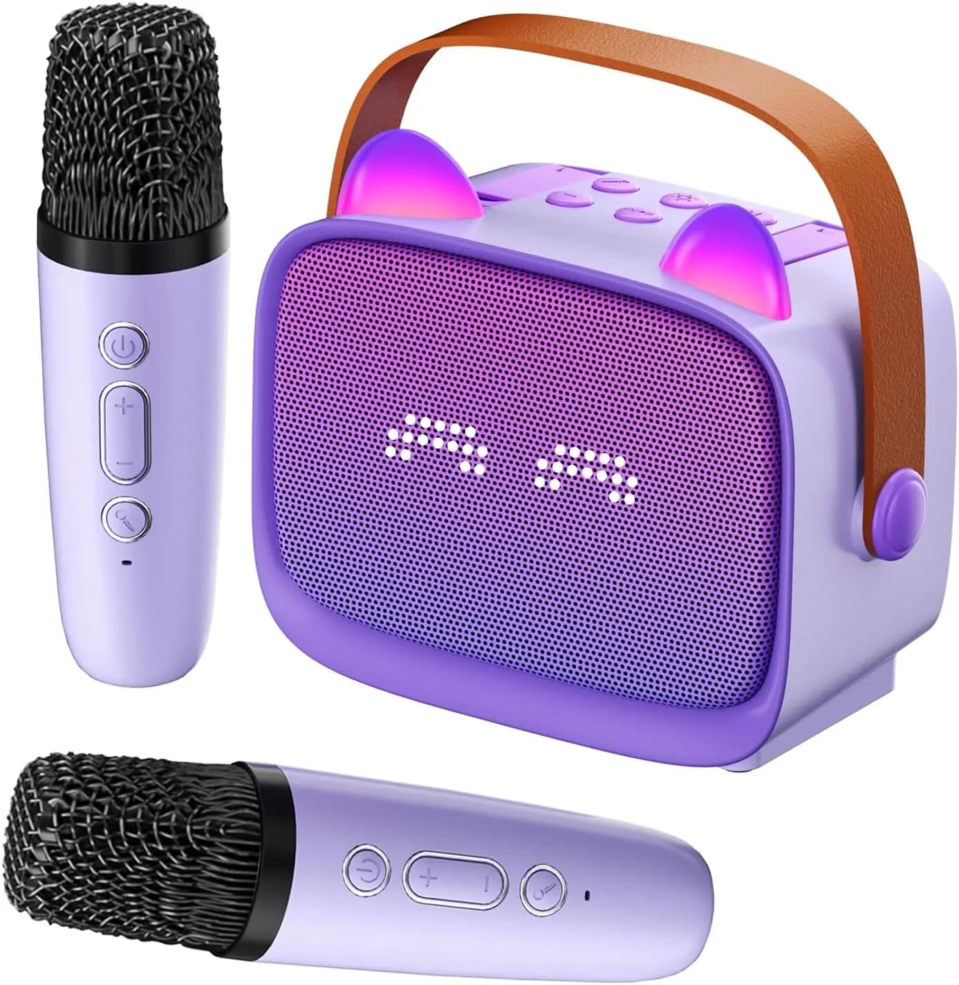 Macchina Karaoke Mini 2025 Aggiornata con Bluetooth, Microfoni Wireless, Supporto per Telefono e Animazioni Emoji per Bambini e Adulti