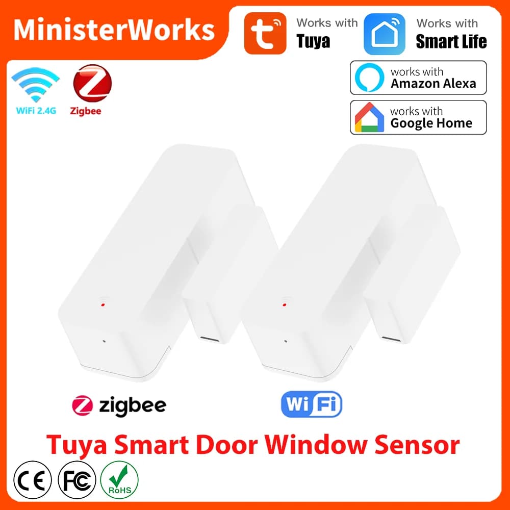 Tuya Zigbee WiFi Sensore porta intelligente Rilevatori porta finestra aperta chiusa Sistema di allarme di sicurezza domestica intelligente Controllo vocale tramite Alexa