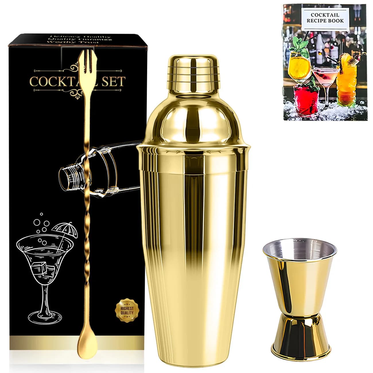 24oz Cocktail Shaker Set Stainless Steel Martini Mixer Shaker With Built-in Strainer Measuring Jigger Mixing Spoon Bar Tools