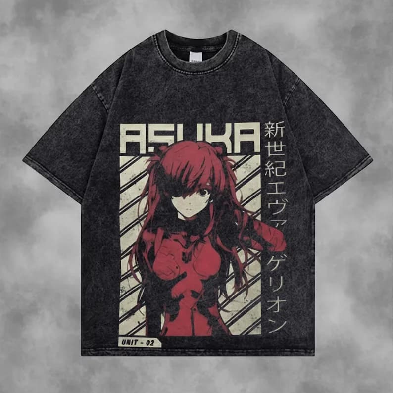 Nuova T-shirt in cotone lavato stile retrò Neon Genesis Evangelion 2026 - Traspirante, di alta qualità, prossimamente disponibile - Instagram