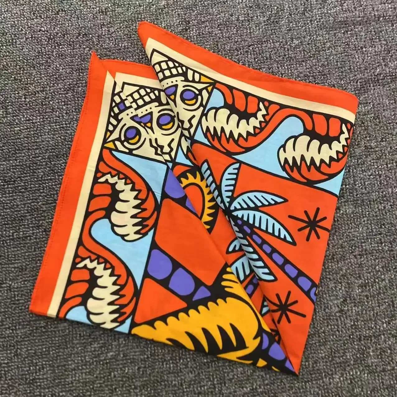 Digital Printed Retro Bandana Hip-hop Street Dance Sports Turban Retro Cotton Square Scarf Cartoon
