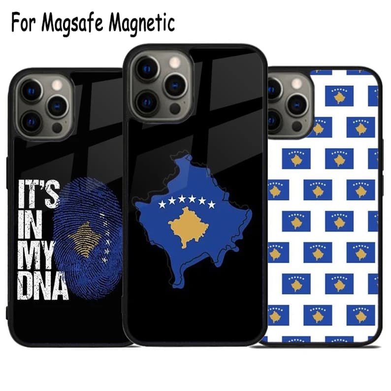 Custodia per telefono con bandiera del Kosovo e ricarica wireless per iPhone 17 Air 15 16 16e 14 13 11 12 Pro Max Plus, cover magnetica Magsafe