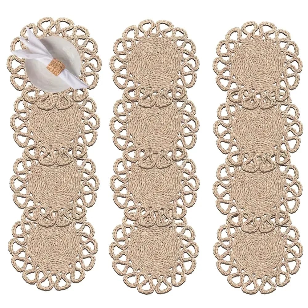 Set di 4 tovagliette rotonde in giacinto d'acqua Lauquedecraft da 30 cm | Tovagliette in Rattan Intrecciato Stile Boho | Sottopiatti Primaverili Stile Rustico