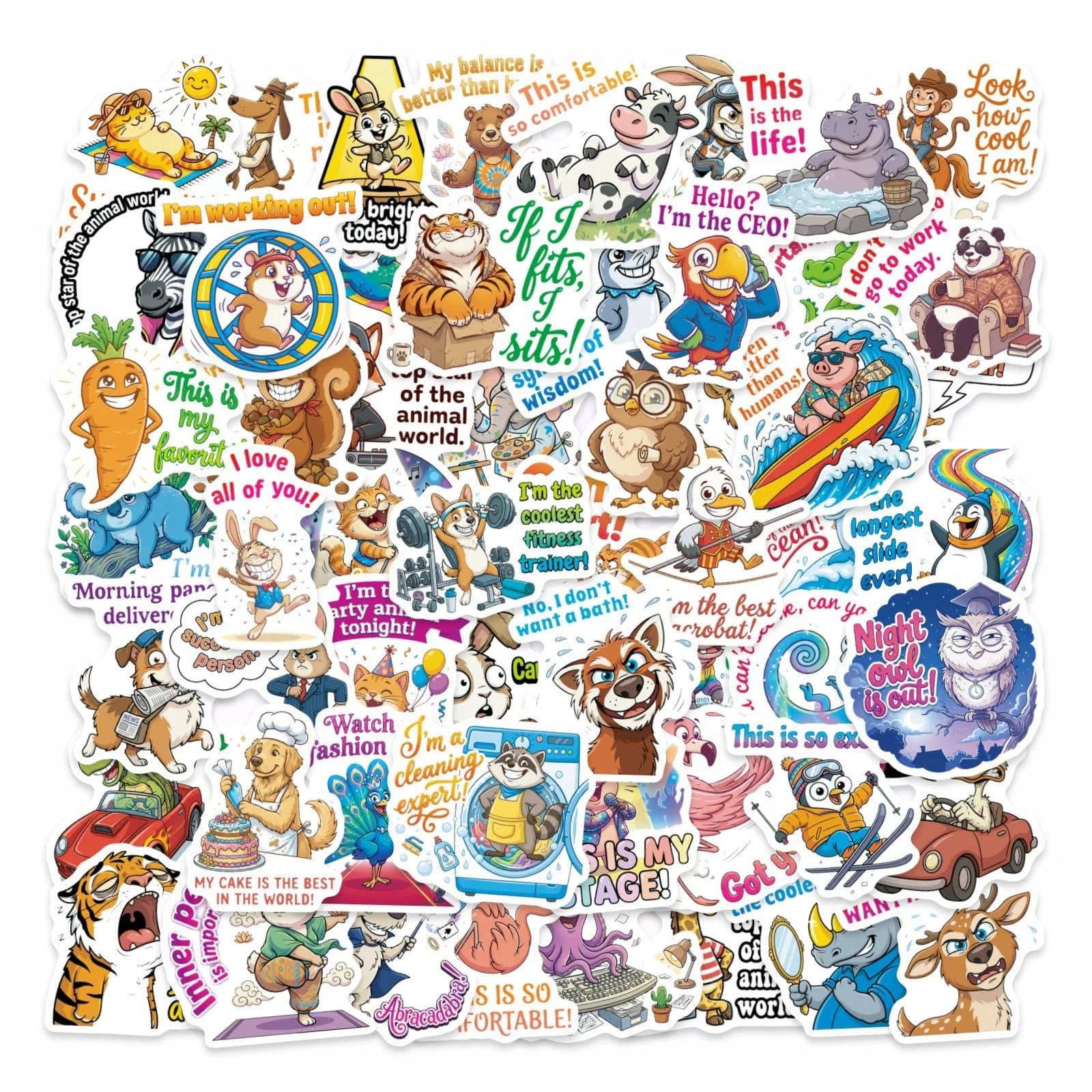 56/112 Pezzi Adesivi HD Divertenti con Emoji Animali per Cover Telefono, Notebook, Tazza, Giochi Fai-da-Te, Impermeabili, Senza Residui