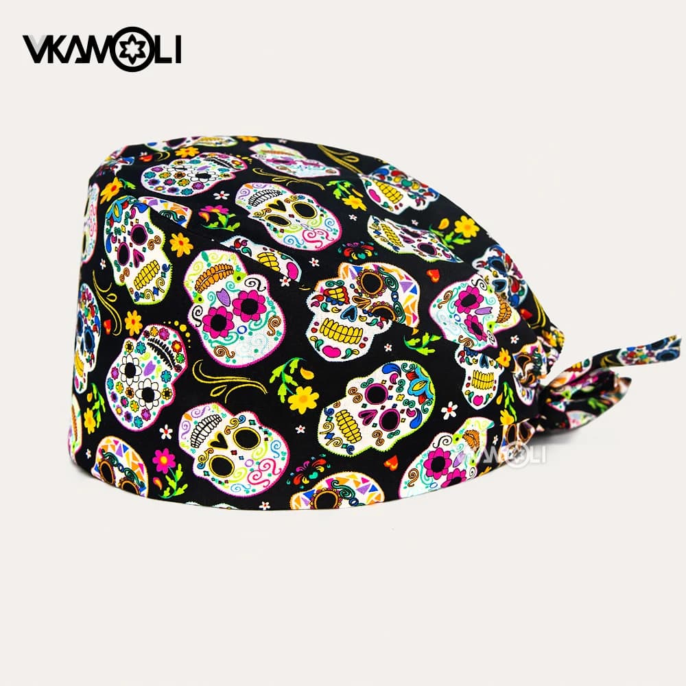 Berretti con stampa scheletro floreale cappelli chirurgici regolabili berretto da lavoro per donne e uomini scrub hat veterinaria infermieristica scrub caps