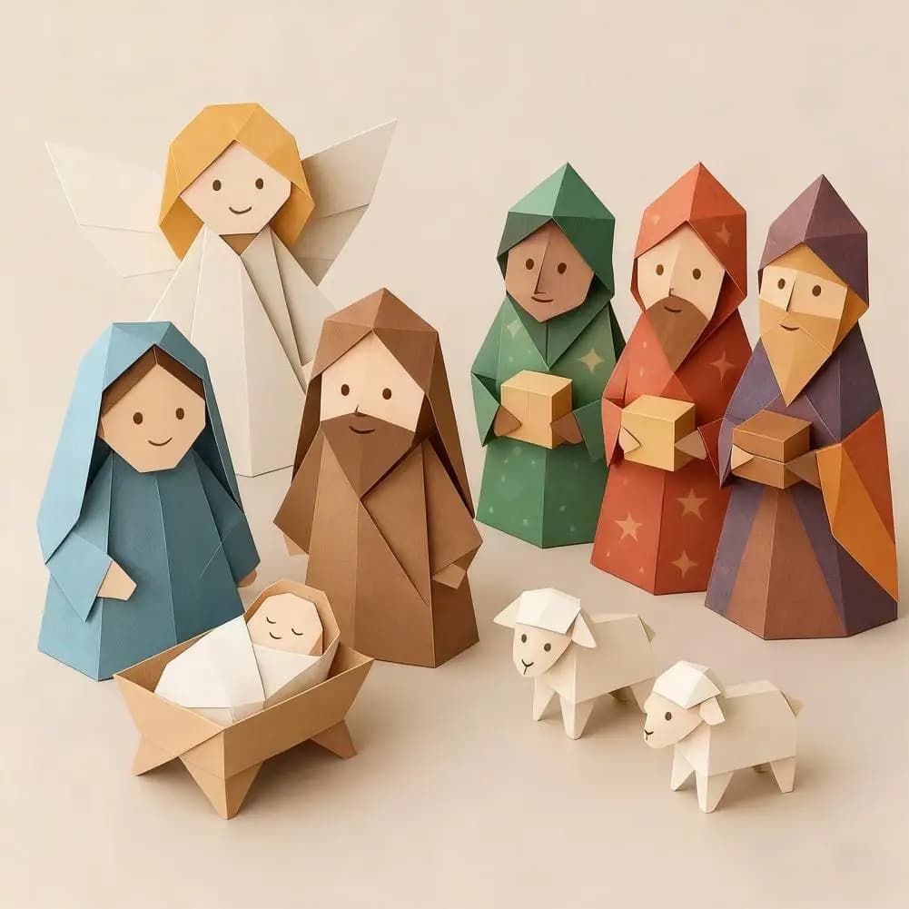 DIY Paper Nativity Scene Craft Kit 3D Christmas Origami Set with Jesus Angels Animals Easy Fold Creative Educational Holiday Dec