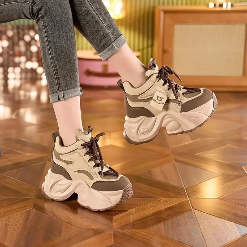 2025Women Dad Shoes Thick Sole Height Increasing Casual Shoes Chunky Sole Warm Comfortable Lace Up Platform Sneakers Ladies Shoe