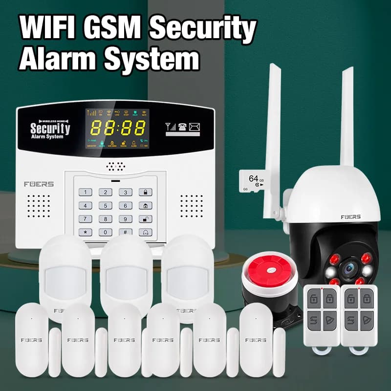 Fuers Tuya Kit sistema di allarme intelligente WIFI GSM Allarme antifurto Sistema di allarme domestico intelligente Display LCD a colori Telecamera IP di sicurezza