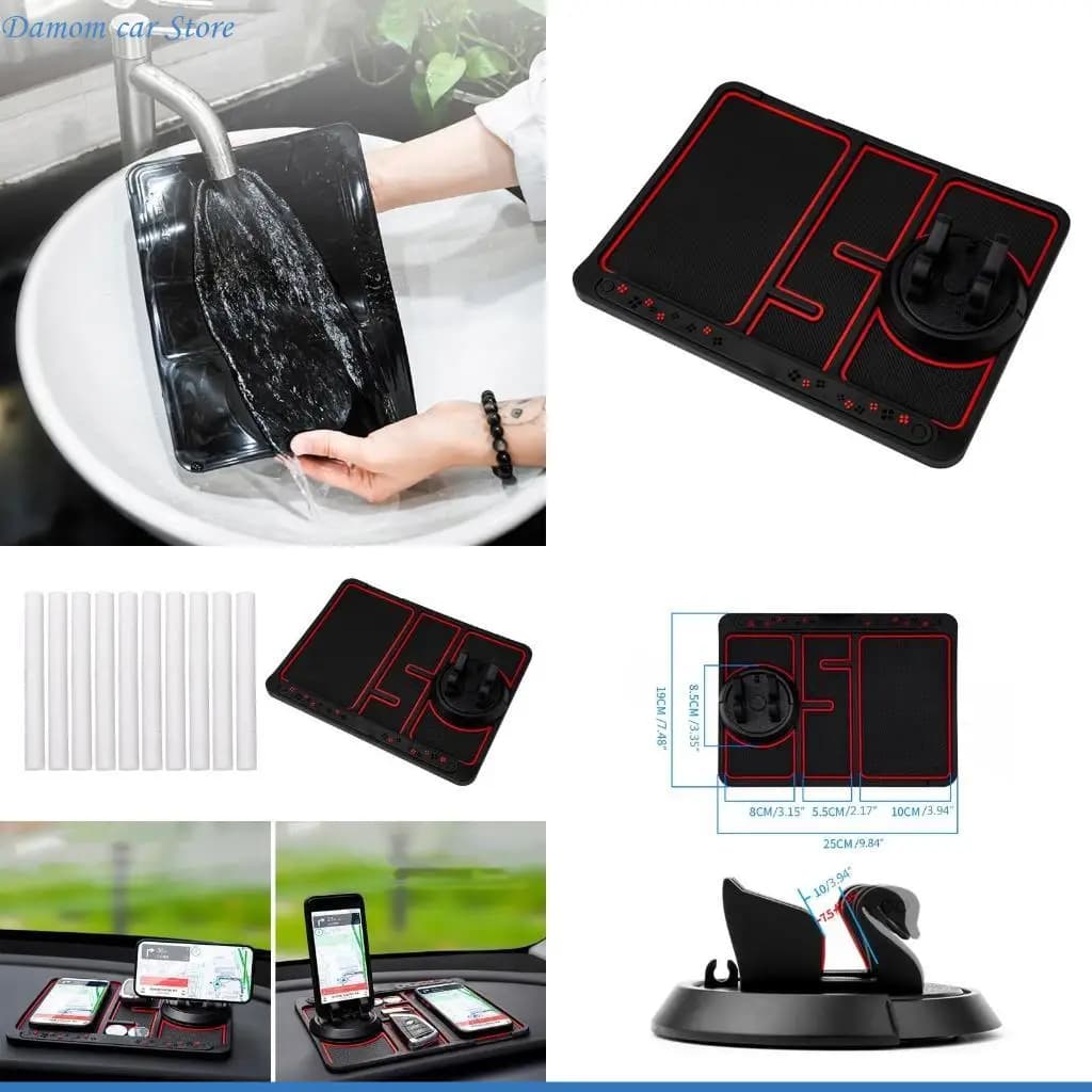 A2UC 4 in 1 Car Dashboard Mat 360 ° Rotation Support for GPS Sunglasses Phone