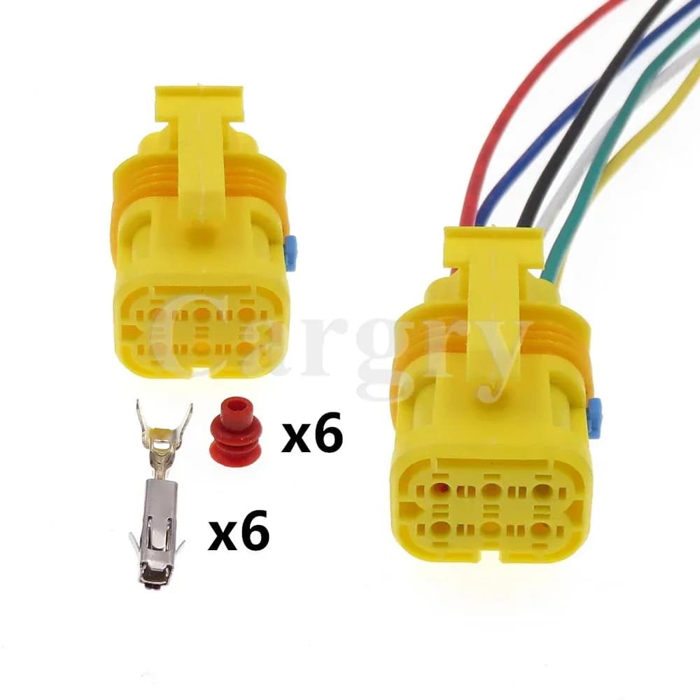 1 Set 6P 18651000001 AC Assembly Car Waterproof Socket Yellow Wire Harness Connector Auto Accessories