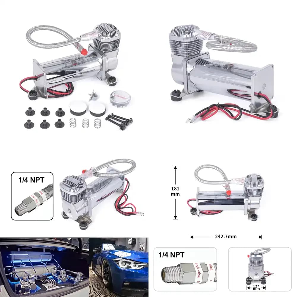 Kit Sospensioni Pneumatiche Silenziose SILVER 1/4 o 3/8 NPT Sotto i 69 dB, Compressore per Sospensioni Pneumatiche, Pompa Clacson per Camion SQ495