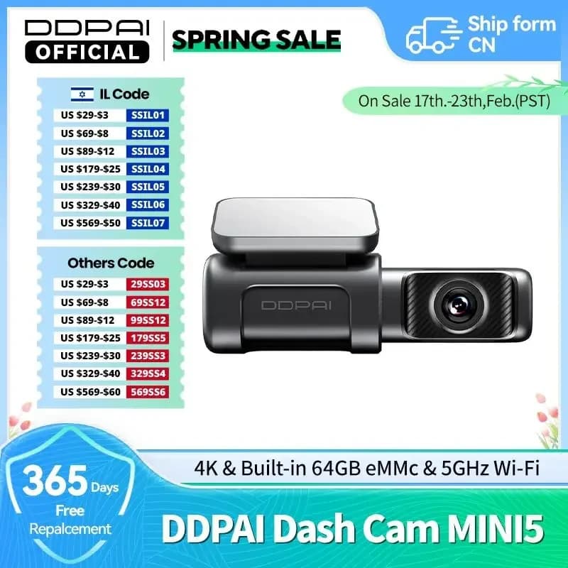 Dash Cam DDPAI Mini5 4K UHD DVR Videocamera per auto Registratore per auto
