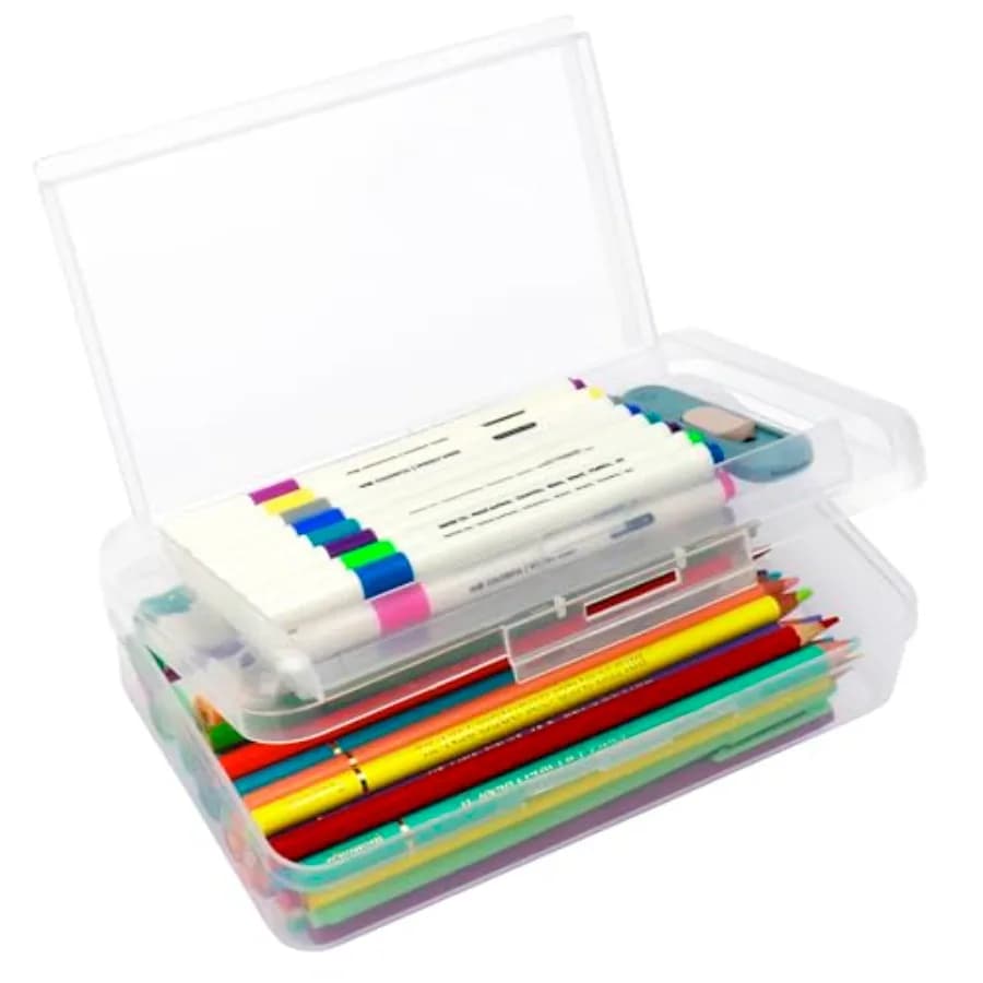 1 confezione di astucci rigidi a doppio strato, astuccio in plastica traslucida con coperchio a chiusura rapida per penne, matite, scuola, elegante
