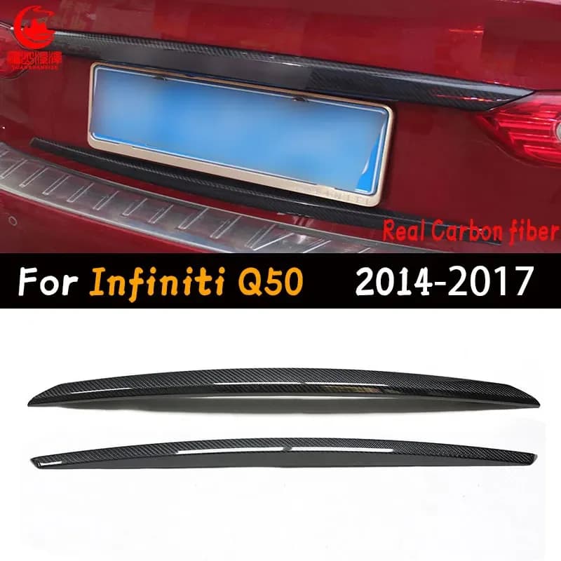 Per Infiniti Q50 modificato in fibra di carbonio a secco coperchio del bagagliaio striscia decorativa posteriore vano bagagli striscia decorativa sticker 2014-17